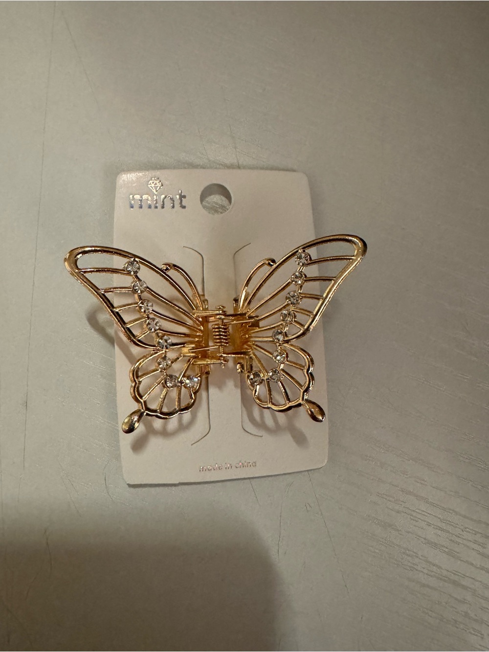 Mint Gold Butterfly Clip with Clear Stones